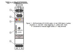 Jablotron JA-110N-PG-DIN Bus wired Relay (max 16A, 250V AC / 24V DC)