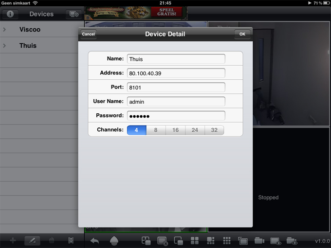 Viscoo HD Remote App settings